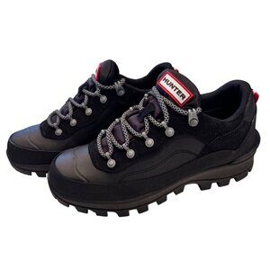 Hunter Explorer Leather Size 6 EU 37 Sneaker Black Lace Up NWOB Boots $138